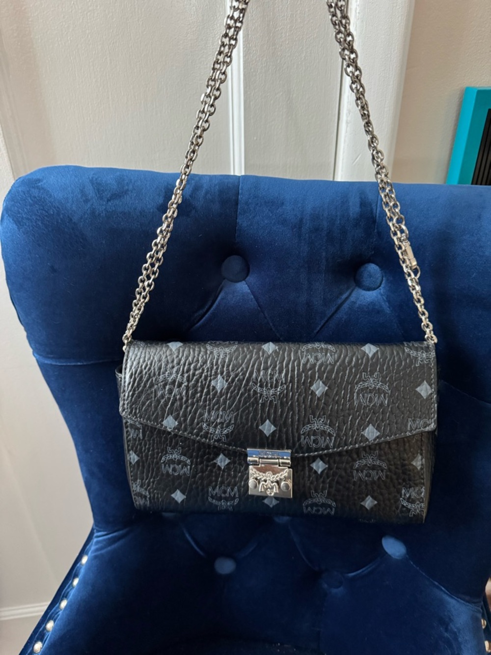MCM Black Visetos Monogram Chain Shoulder Bag